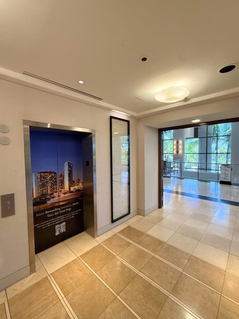 Elevator door cling graphic design